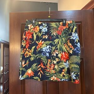Tommy Bahama Resort 100% Linen Tropical Floral Mini Skirt Navy size -12